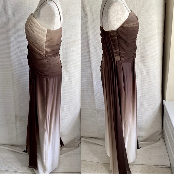 Couture Silk 8 10 Ombré Fade Gathered Dress Brown - Picture 2 of 8